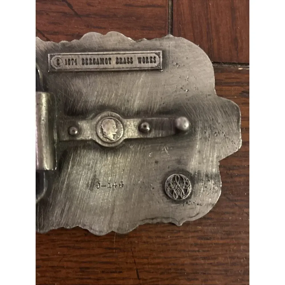 Vtg 1974 Bergamot Brass Works Horse Belt Buckle PEWTER Western